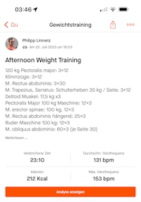 a screenshot of a weight training app on an iphone